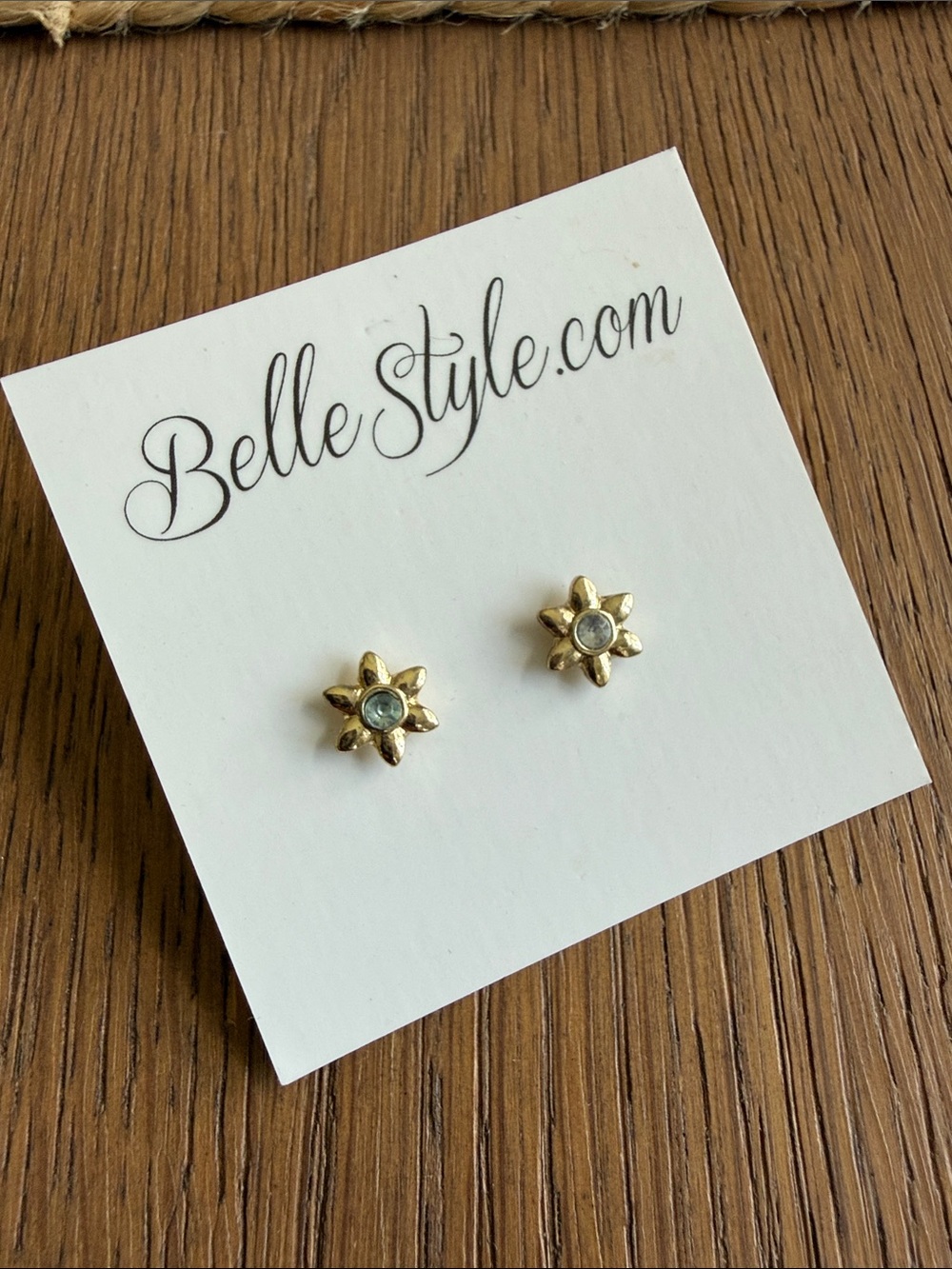 BelleStyle Gold Flower Stud Earrings with Clear Center Stone